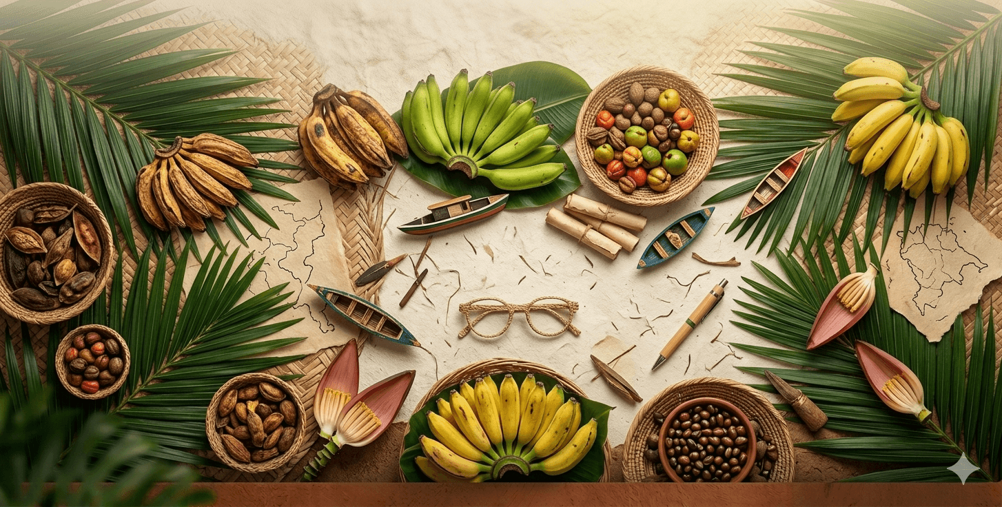 Composição Natfoods para conteúdos sobre Amazônia e alimentação natural